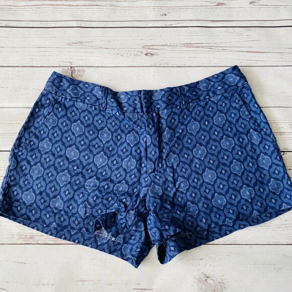 Cynthia Rowley Blue Linen Tribal Print Size 6 Boho Womens Shorts Ikat - Picture 1 of 6